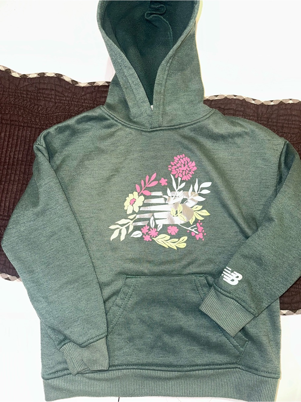 New Balance Women's Green Floral Cowl Neck Hoodie